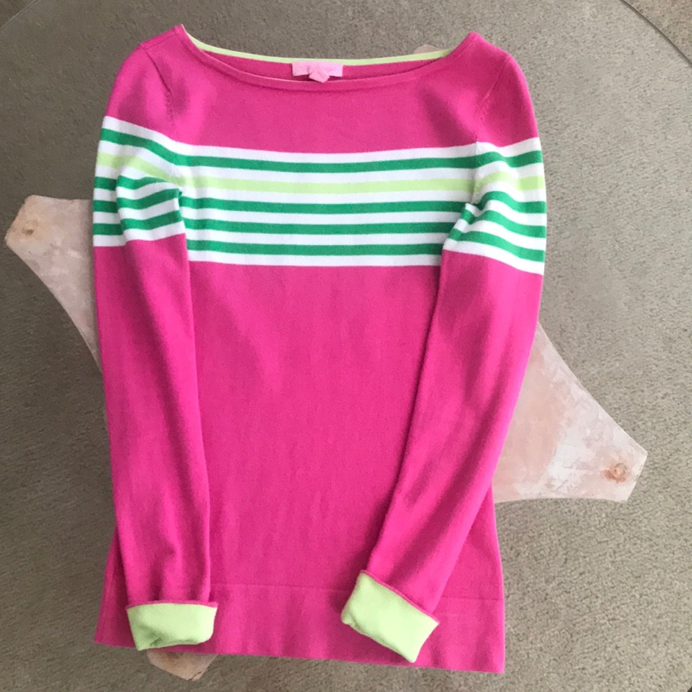 Lilly Pulitzer Pink and Green Striped Sweater